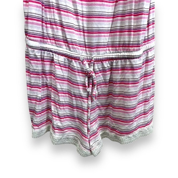 Victoria's Secret Pajamas Womens Medium Pink Striped Lace Trim Romper Sleepwear - Picture 12 of 12